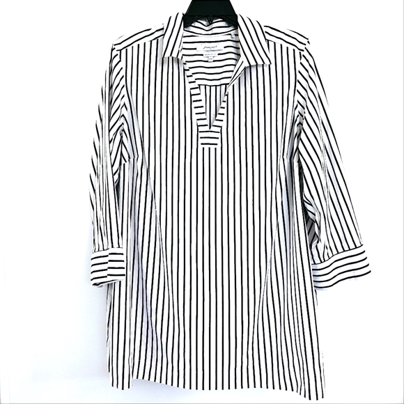 FOXCROFT Womens Plaid Cuffed Sleeve Collared Tunic Top